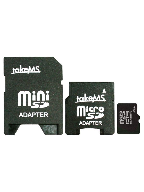 MicroSDHC 16gB [Class 4] Memory Card with SD + miniSD Adapters - 