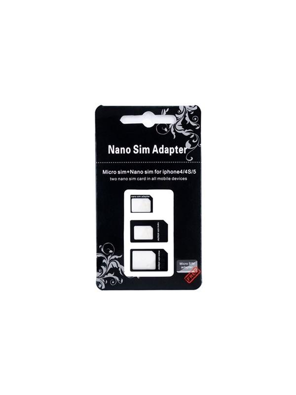 nanoSIM / microSIM / standard SIM  Convertors for iPhone 5 [3 adaptors set] - Turn your iPhone 5 nano SIM card with this adapters set into micro SIM size to use it in your iPhone 4, iPhone 4S, iPad 3G, iPad 2 3G, New iPad 4G or Samsung Galaxy S3 i9300. Also are included 2 extra adaptors to convert your nano SIM or micro SIM cards into standard SIM size and use them in all mobile cell phones, tablets and USB modems that are using the classic SIM form factor.