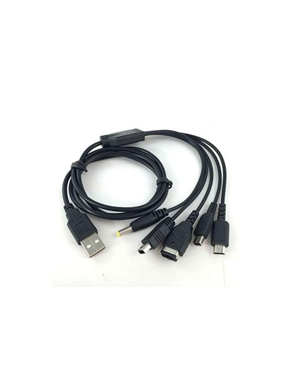 USB 5 in 1 charging 2019 cable for Nintendo & Sony consoles - USB 5 in 1 cable for charging portable game consoles charging. Compatible with Nintendo (DS, DS Lite, DSi, DSi XL, 3DS, 3DS XL, New 3DS, 3DS XL New, 2DS, GBA SP and Wii U) and Sony (PSP 1000, 2000, 3000 and Street). If you have USB port on hand at home, in the car or the hotel you can now charge all supported consoles, no matter if its a Mac, a PC, a laptop computer, an USB mains power wall charger, an USB cigarette lighter 12 volts car charger, etc ...