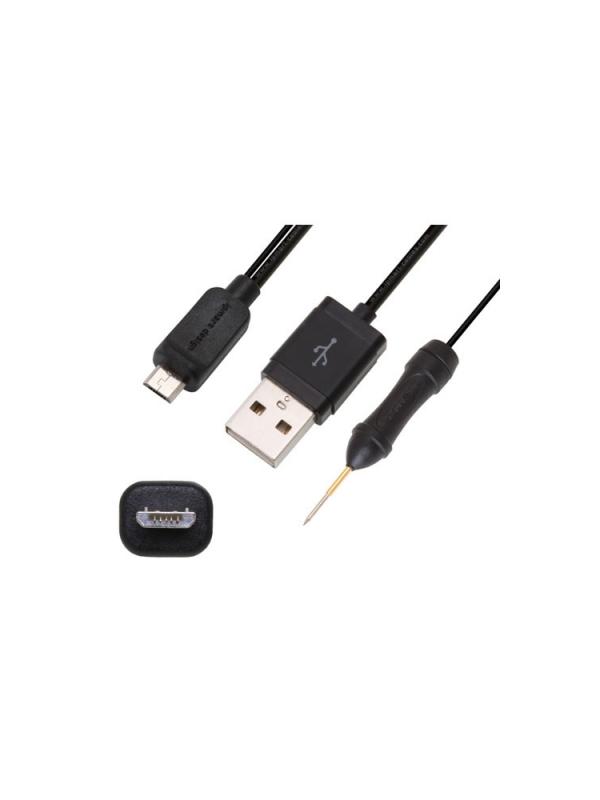 Unlock Cable for Unlock Xperia MT / LT / Arc / Neo / Play [microUSB Testpoint] - Special microUSB cable with testpoint needle for unlocking and repairing the SonyEricsson cell phones with MSM8225 Chipset models like Xperia MT Neo, LT Arc, Play, mini, Pro, Ray, Active, Acro, etc... with SETool 3 Box, 4SE Dongle, Polar Box, Fusion Box, etc... with easy and in a safe way. No need to solder or remove anything on the phones, simply click the needle at the point indicated in the photo of each handset model when the software promts to do it so.